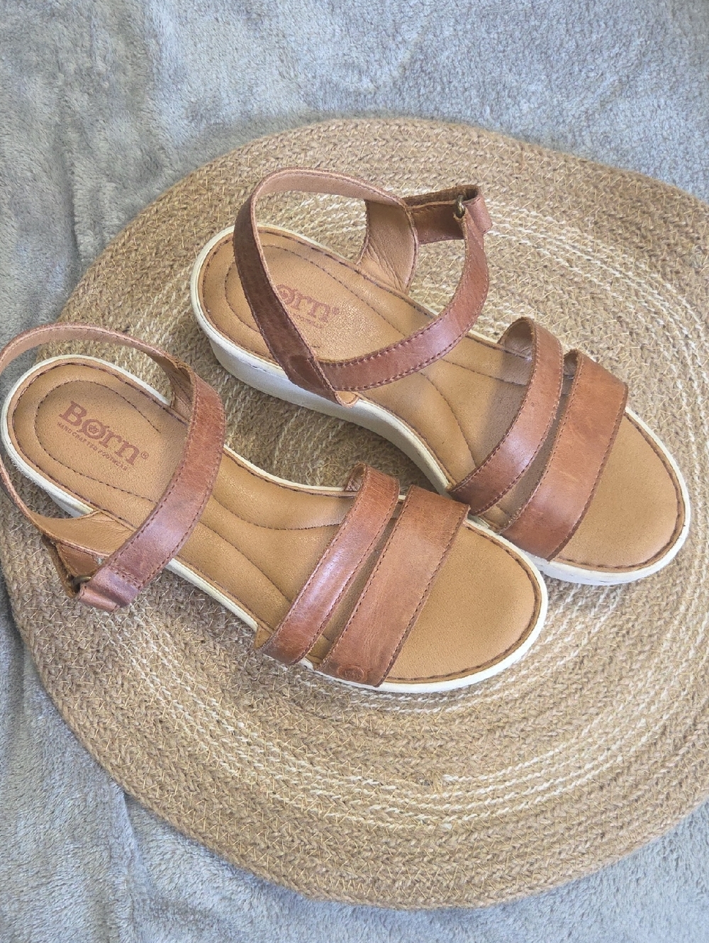 Born Tan Leather Strappy Platform Sandals